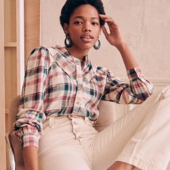 Sezane Tops - Sezane Doria San Francisco Checks Plaid Button Long Sleeve Shirt Blouse.
